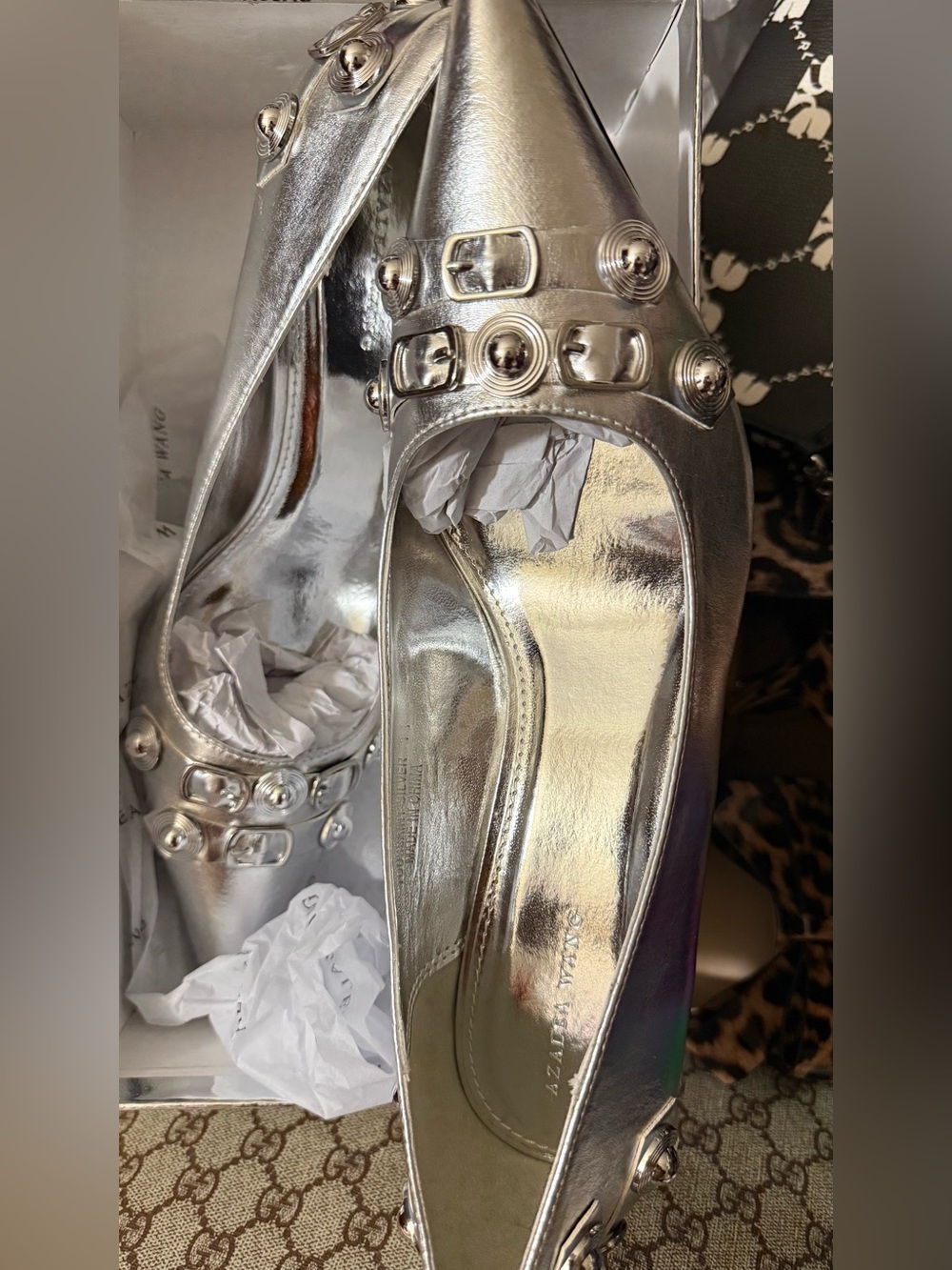 AKIRA Metallic Silver Studded Pointed-Toe Pumps - Picture 5 of 5